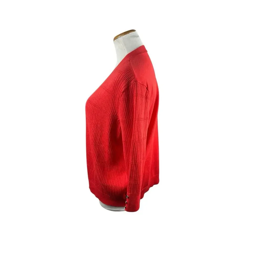 Orange Coral Open Front Knitted Short Cardigan 3/4 Sleeve Gold Hardware XL Rayon - Picture 4 of 5